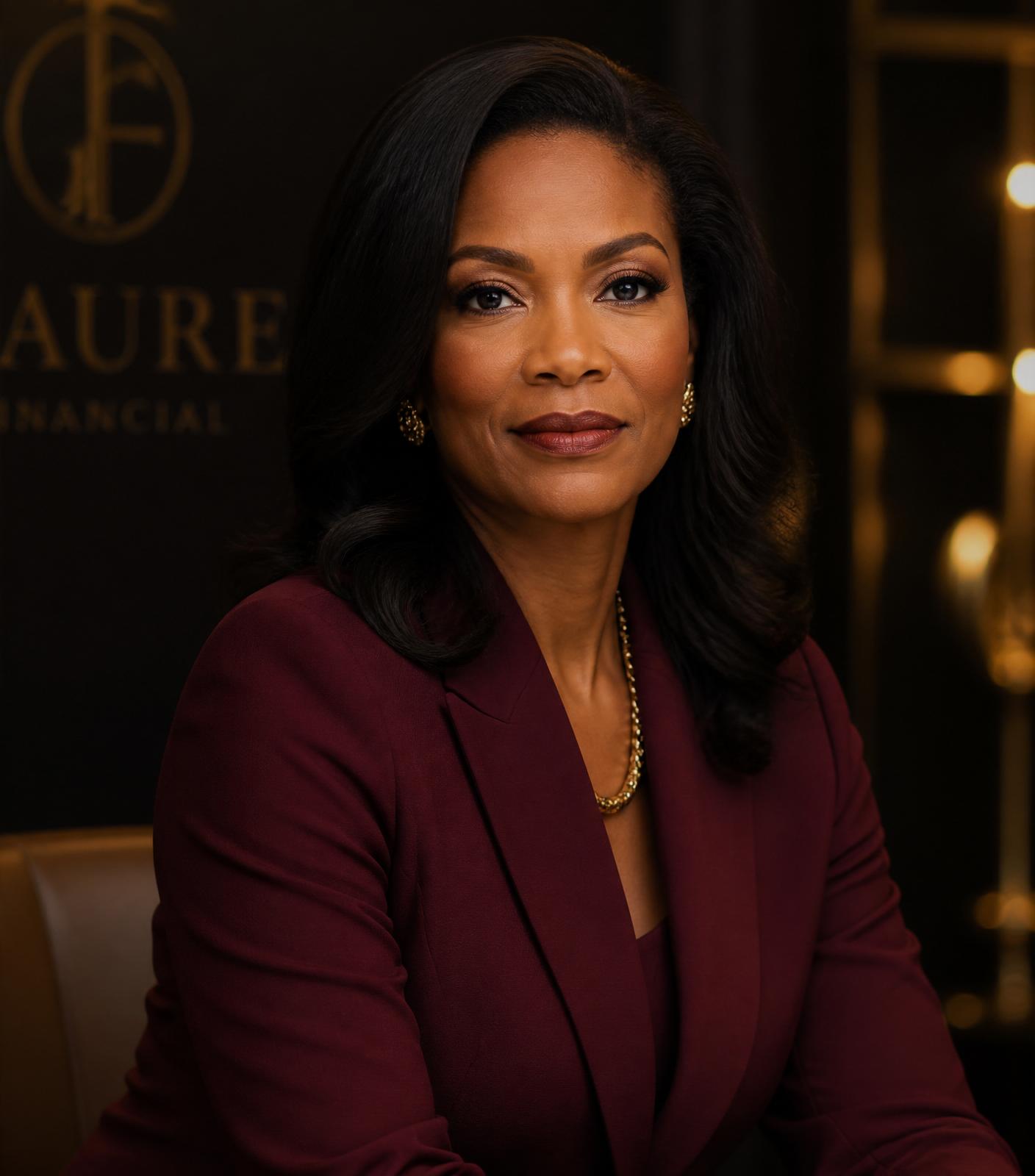 A woman in a burgundy blazer, poised and confident